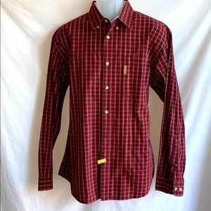 Columbia red plaid button-up shirt